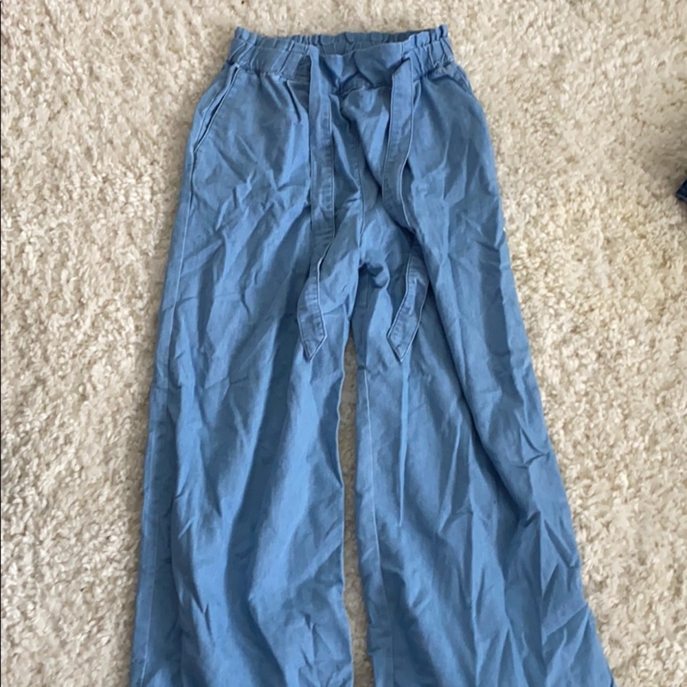 h&m “&denim” blue paper-bag pants